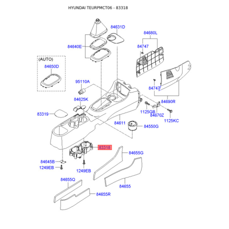 Центральная консоль комлекующие 84640-1E000QS Mobis - 846401E000QS - схема с каталога 83318, TEURPMCT06 846401E000QS