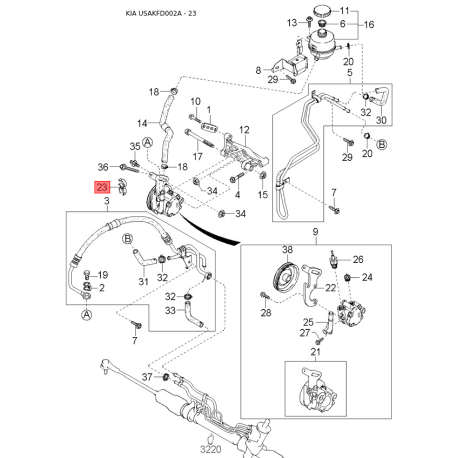 Петля боковой двери левая 0K32A-73240A Mobis - 0K32A73240A - схема с каталога 23, USAKFD002A 0K32A73240A