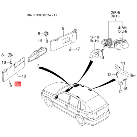 Уплотнитель (прокладка), стекло двери правый 0K30A-72605 Mobis - 0K30A72605 - схема с каталога 17, USAKFD002A 0K30A72605