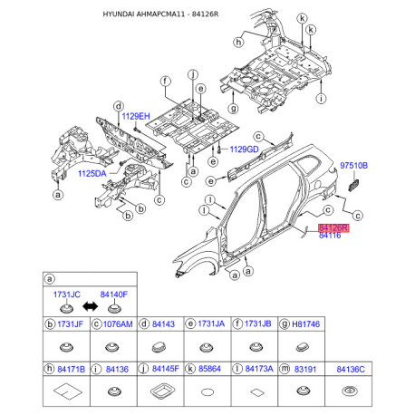 Накладка арки колеса наружная пластиковая правая 87549-2B010 Mobis - 875492B010 - схема с каталога 84126R, AHMAPCMA11 875492B010