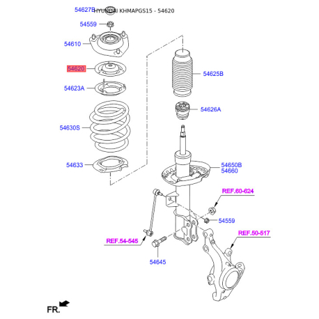 Опорне кільце, опора стійки амортизатора верхнє 54620-3X000 Mobis - 546203X000 - схема з каталогу 54620, KHMAPGS15 546203X000