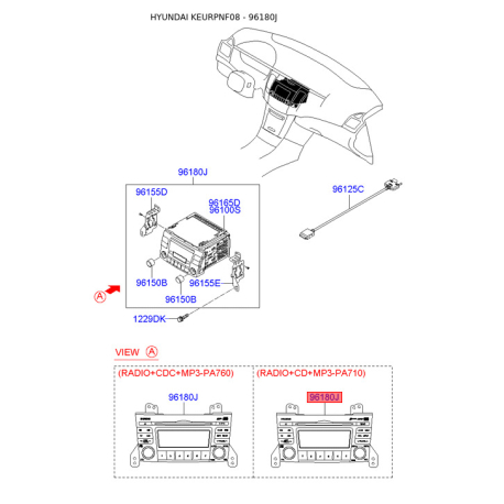 Магнитола 96195-3K400 Mobis - 961953K400 - схема с каталога 96180J, KEURPNF08 961953K400