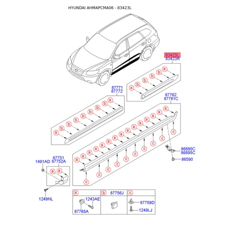 Молдинг порога, бампера и крыла левый 87770-2B000 Mobis - 877702B000 - схема с каталога 83423L, AHMAPCMA06 877702B000
