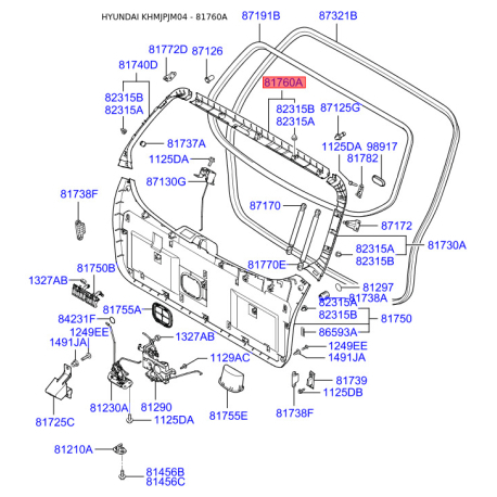 Крышка / обшивка багажного отделения верхняя 81760-2E000QS Mobis - 817602E000QS - схема с каталога 81760A, KHMJPJM04 817602E000QS