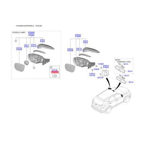 Повторитель поворотов на зеркале правый 87624-2W000 Mobis - 876242W000 - схема с каталога 87624D, KEURPDM12 876242W000