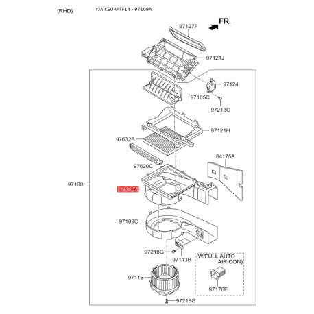 Крышка (корпус или кронштейн) отопителя верхняя 97111-3S020 Mobis - 971113S020 - схема с каталога 97109A, KEURPTF14 971113S020