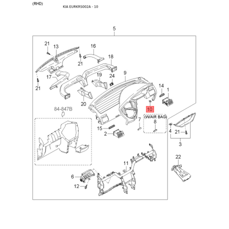 Кронштейн, буфер лівий 0K2FA-50C20 Mobis - 0K2FA50C20 - схема з каталогу 10, EURKRS002A 0K2FA50C20