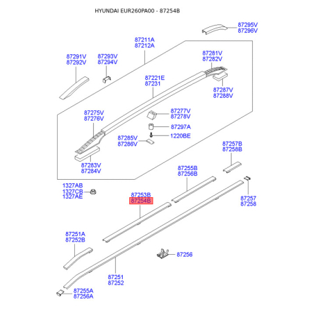 Молдинг крыши передний правый 87254-26000 Mobis - 8725426000 - схема с каталога 87254B, EUR260PA00 8725426000