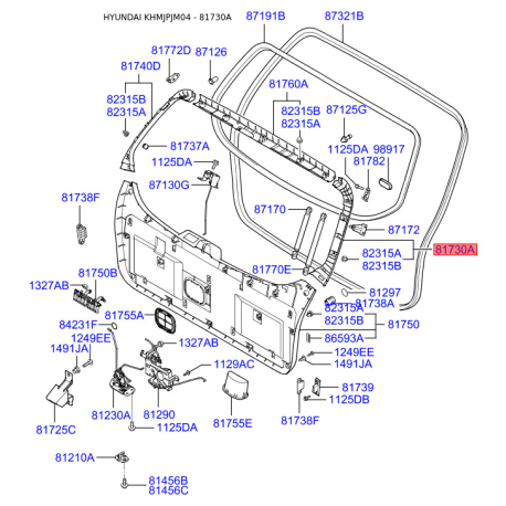 Крышка / обшивка багажного отделения левая 81730-2E000Z9 Mobis - 817302E000Z9 - схема с каталога 81730A, KHMJPJM04 817302E000Z9