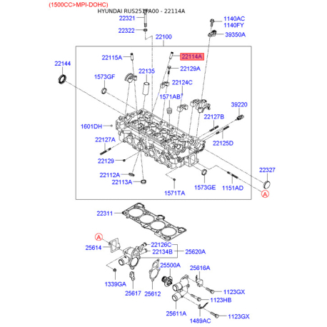 Напрямна втулка клапана 22114-22905 Mobis - 2211422905 - схема з каталогу 22114A, RUS251PA00 2211422905
