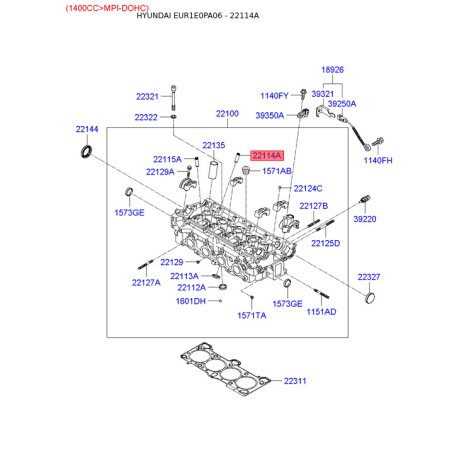 Направляющая втулка клапана 22114-26901 Mobis - 2211426901 - схема с каталога 22114A, EUR1E0PA06 2211426901