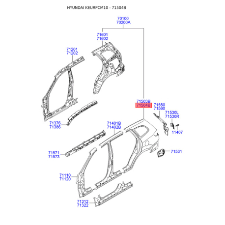 Крило задне праве 71504-2BC50 Mobis - 715042BC50 - схема з каталогу 71504B, KEURPCM10 715042BC50