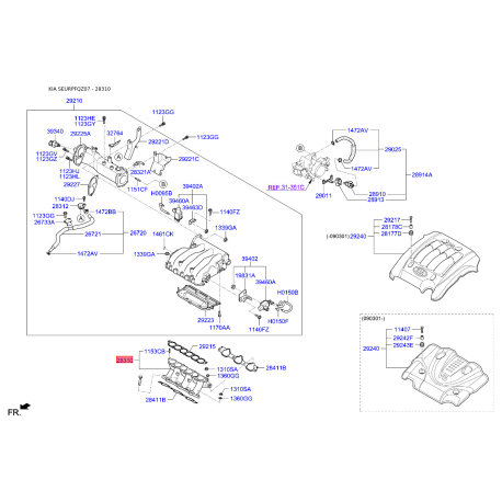 Колектор впускний 28310-23930 Mobis - 2831023930 - схема з каталогу 28310, SEURPFQZ07 2831023930