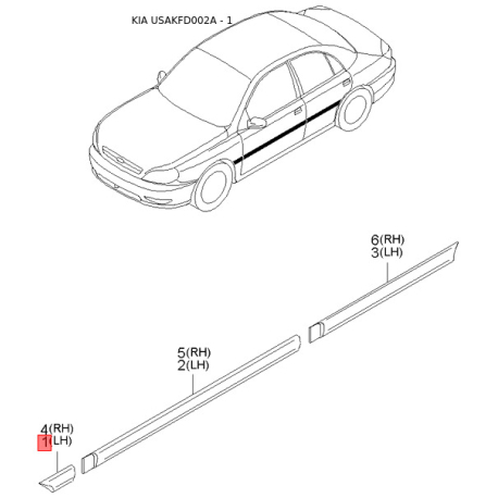Важель ручного гальма 0K30A-44010J01 Mobis - 0K30A44010J01 - схема з каталогу 1, USAKFD002A 0K30A44010J01