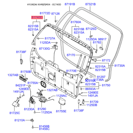 Кришка / обшивка багажного відділення права 81740-2E000QS Mobis - 817402E000QS - схема з каталогу 81740D, KHMJPJM04 817402E000QS