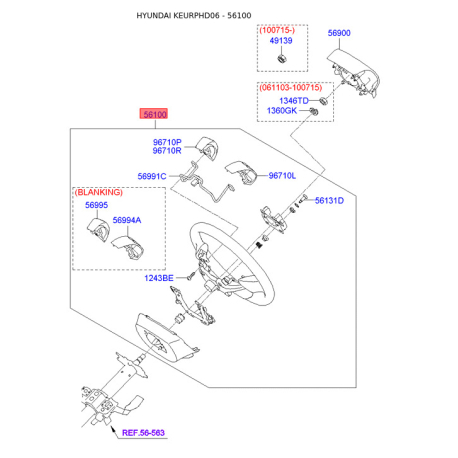 Руль (рулевое колесо) в сборе 56110-2H0009P Mobis - 561102H0009P - схема с каталога 56100, KEURPHD06 561102H0009P