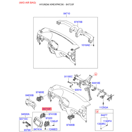 Накладка панели прибров (торпеды) верхняя 84740-1E000FZ Mobis - 847401E000FZ - схема с каталога 84710F, KMEXPMC06 847401E000FZ