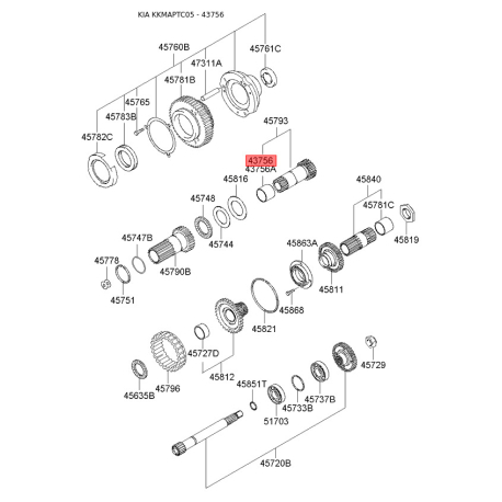 Втулка (підшипник) осі куліси важеля перемикання передач АКПП 45794-22715 Mobis - 4579422715 - схема з каталогу 43756, KKMAPTC05 4579422715