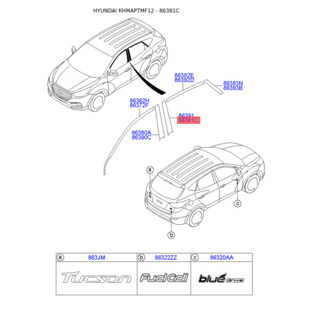 Облицовка / защитная накладка, боковина левая 86381-2S000 Mobis - 863812S000 - схема с каталога 86381C, KHMAPTMF12 863812S000