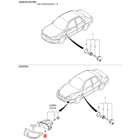 Дзеркало зовнішнє заднє ліве 0K30C-69180XX Mobis - 0K30C69180XX - схема з каталогу 8, EURKFD002A 0K30C69180XX