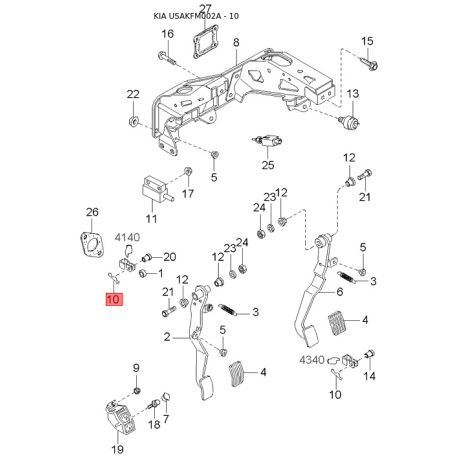 Крепление тормозной трубки 0K9A2-13482 Mobis - 0K9A213482 - схема с каталога 10, USAKFM002A 0K9A213482