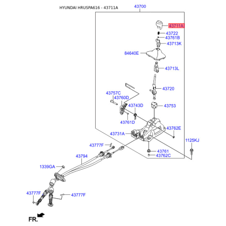 Ручка важеля перемикання передач МКПП 43711-A5200 Mobis - 43711A5200 - схема з каталогу 43711A, HRUSPA616 43711A5200