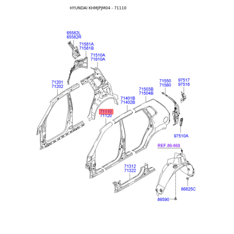 Боковина левая 71110-2EB00 Mobis - 711102EB00 - схема с каталога 71110, KHMJPJM04 711102EB00