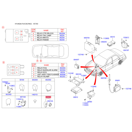 Трансмітер 95430-3D501 Mobis - 954303D501 - схема з каталогу 95760, RUS381PA02 954303D501