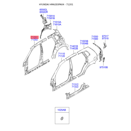 Боковина ліва 71201-2E010 Mobis - 712012E010 - схема з каталогу 71201, HMA2E0PA04 712012E010