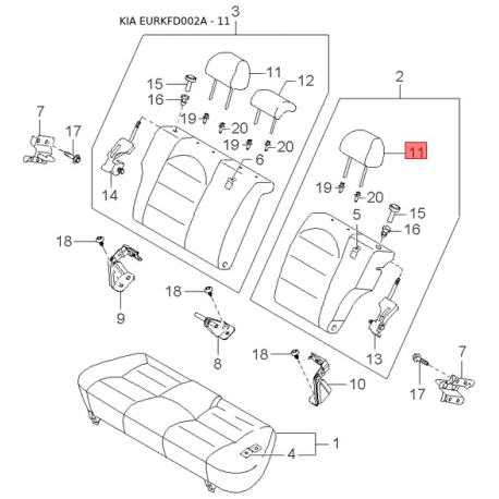 Замок (цилиндр) зажигания с ключами 0K30B-76990A Mobis - 0K30B76990A - схема с каталога 11, EURKFD002A 0K30B76990A