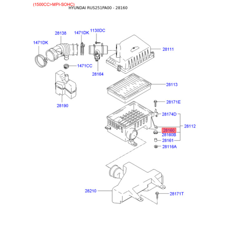Крепление воздушного фильтра 28177-22600 Mobis - 2817722600 - схема с каталога 28160, RUS251PA00 2817722600