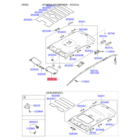 Солнцезащитный козырёк левый 85210-2B361J9 Mobis - 852102B361J9 - схема с каталога 85201A, KEURPCM06 852102B361J9