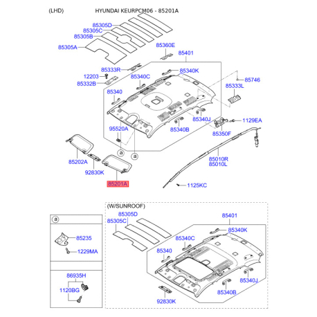 Солнцезащитный козырёк левый 85210-2B860J4 Mobis - 852102B860J4 - схема с каталога 85201A, KEURPCM06 852102B860J4