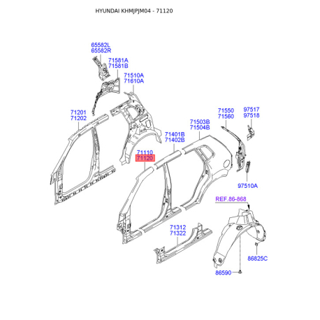 Боковина правая 71120-2EB00 Mobis - 711202EB00 - схема с каталога 71120, KHMJPJM04 711202EB00