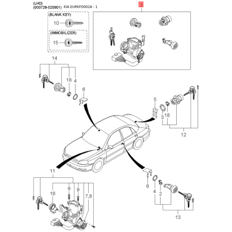 Решітка радіатора 0K30B-50710 Mobis - 0K30B50710 - схема з каталогу 1, EURKFD002A 0K30B50710
