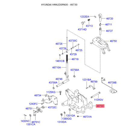 Кронштейн куліси АКПП 46730-2D200 Mobis - 467302D200 - схема з каталогу 46730, HMA2D0PA00 467302D200