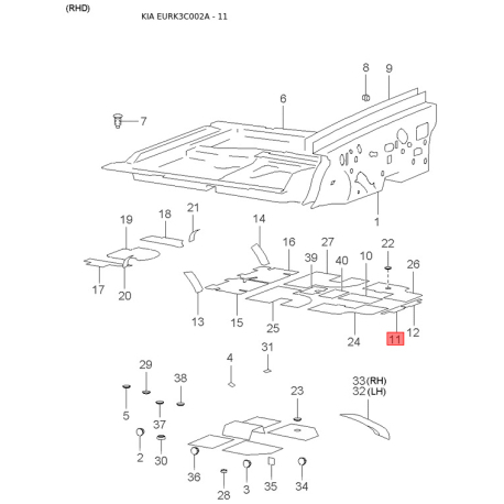 Прокладка трубы выхлопного газа 28765-34050 Mobis - 2876534050 - схема с каталога 11, EURK3C002A 2876534050
