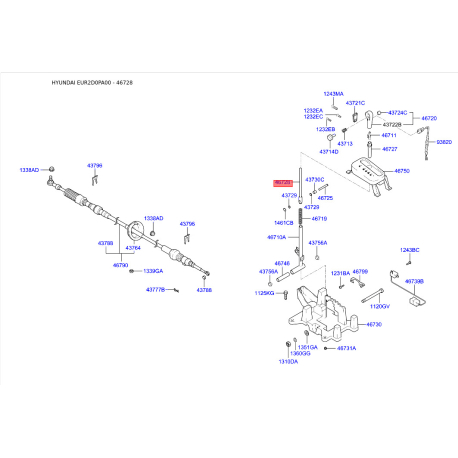 Кронштейн кулисы АКПП 46728-2D100 Mobis - 467282D100 - схема с каталога 46728, EUR2D0PA00 467282D100