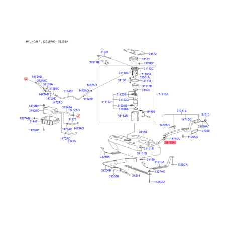 Клапан вентиляции топливного бака 31155-22000 Mobis - 3115522000 - схема с каталога 31155A, RUS251PA00 3115522000