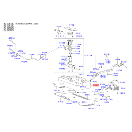 Топливный бак 31150-25010 Mobis - 3115025010 - схема с каталога 31150, EUR250PA00 3115025010