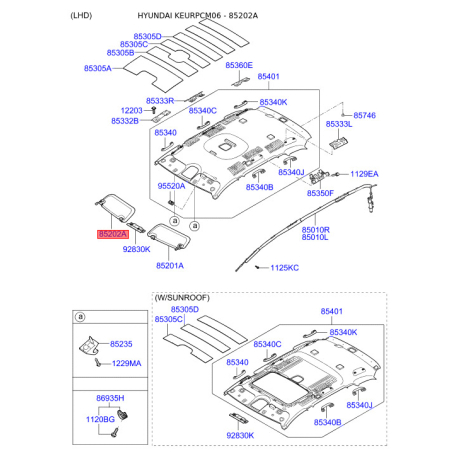 Солнцезащитный козырёк правый 85220-2B350J4 Mobis - 852202B350J4 - схема с каталога 85202A, KEURPCM06 852202B350J4