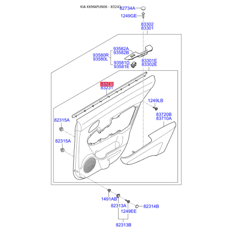 Ущільнювач (прокладка), бічне скло правий 83341-1D000WK Mobis - 833411D000WK - схема з каталогу 83241, KKMAPUN06 833411D000WK