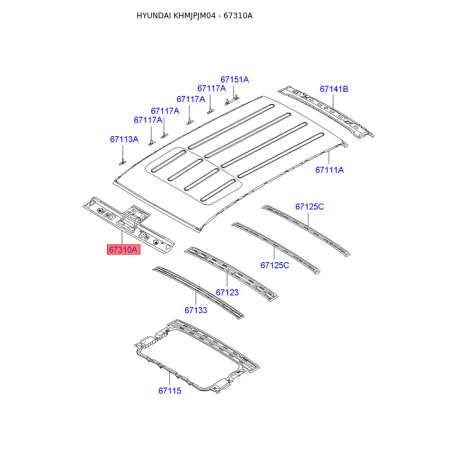 Каркас даху 67120-2E040 Mobis - 671202E040 - схема з каталогу 67310A, KHMJPJM04 671202E040