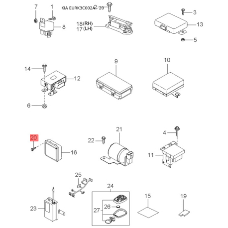 Прокладка впускного коллектора 29215-37100 Mobis - 2921537100 - схема с каталога 20, EURK3C002A 2921537100