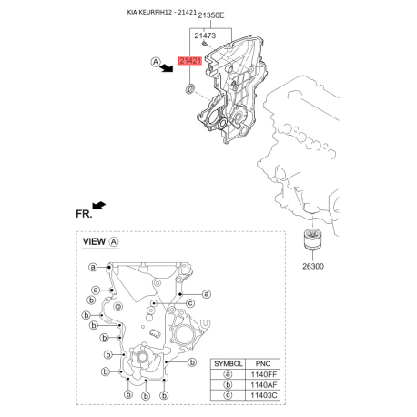 Манжета (сальник) коленвала 21421-03000 Mobis - 2142103000 - схема с каталога 21421, KEURPIH12 2142103000