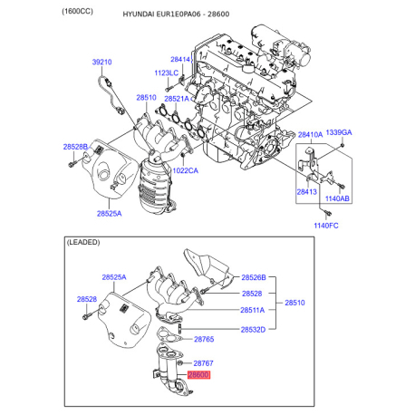 Глушитель выхлопных газов средний передний 28610-1C590 Mobis - 286101C590 - схема с каталога 28600, EUR1E0PA06 286101C590