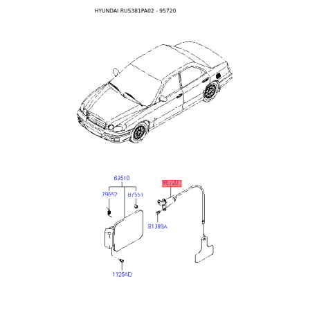 Трос, крышка бака 95720-3D000 Mobis - 957203D000 - схема с каталога 95720, RUS381PA02 957203D000