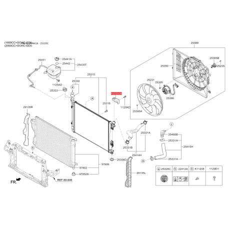Кріплення радіатора верхнє 25333-A4500 Mobis - 25333A4500 - схема з каталогу 25333C, KEURPA416 25333A4500