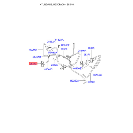 Клапан вакуумного керування, рециркуляція ВГ 28340-31010 Mobis - 2834031010 - схема з каталогу 28340, EUR250PA00 2834031010