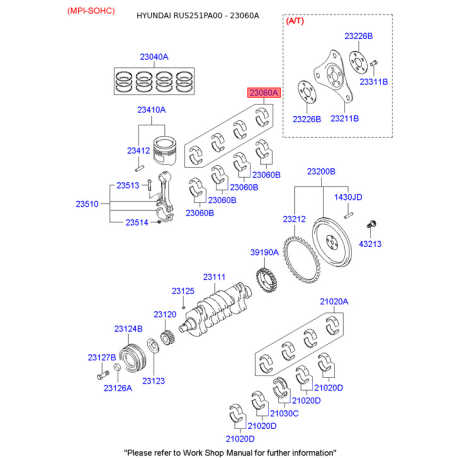Комплект вкладышей 23060-22952 Mobis - 2306022952 - схема с каталога 23060A, RUS251PA00 2306022952